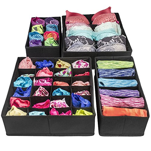 Sorbus® Set of 4 Foldable Drawer Dividers, Storage Boxes, Closet Organizers, Under Bed Organizer (Black) - color: Black