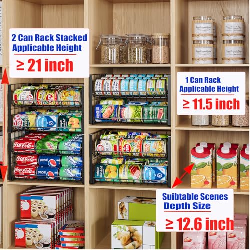 JKsmart 2-Tier Stackable Rack Organizer for Pantry, Adjustable Dispenser Holds Up to 88 Cans, Storage Holder for Various Ounces of Canned Drinks, Black, 3 Pack - size: 2 Tier - 3Pack