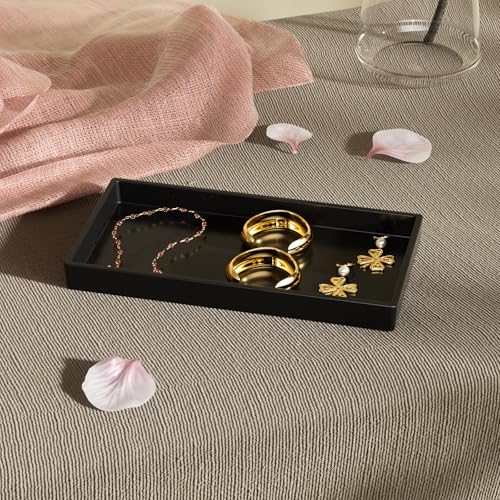Vanity and Bathroom Tray, 7.7" ABS Countertop Organizer,Waterproof Vanity Tray for Toilet Tank,Perfume,Soap,Keys,Bathroom Accessories,Kitchen and Bath Trays,Non Slip Small Trays,Black - color: Black, size: 7.7" x 4" x 0.7"