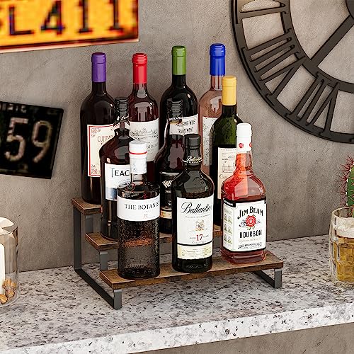Giikin 3-Tier Spice Rack, 13.8 Inch Wood Step Shelf Countertop Spice Storage Holder, Kitchen Pantry Cabinet Organizer Cupboard for Spice Bottles, Jars, Seasonings, Baking Supplies, Metal Frame - color: Rustic Brown, 3 Tier, 1 Pack, size: 3 Tier 1 Pack