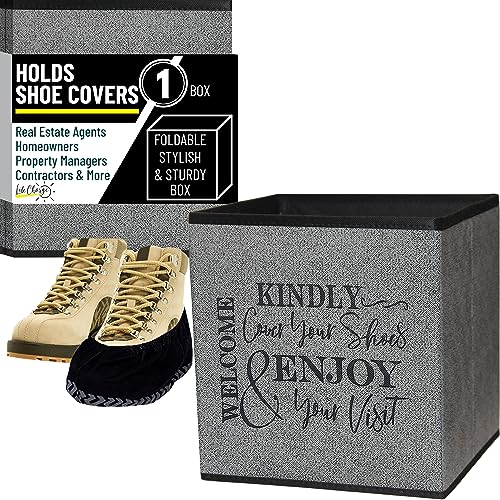 Shoe Cover Box - Welcome Guests to Please Cover Shoes. Indoor Foldable Storage Bin to Fill w/your Favorite Booties. For Homeowner, Real Estate Agent, Realtor Open House Supplies | 1 Grey & Black - color: Grey and Black, size: 1