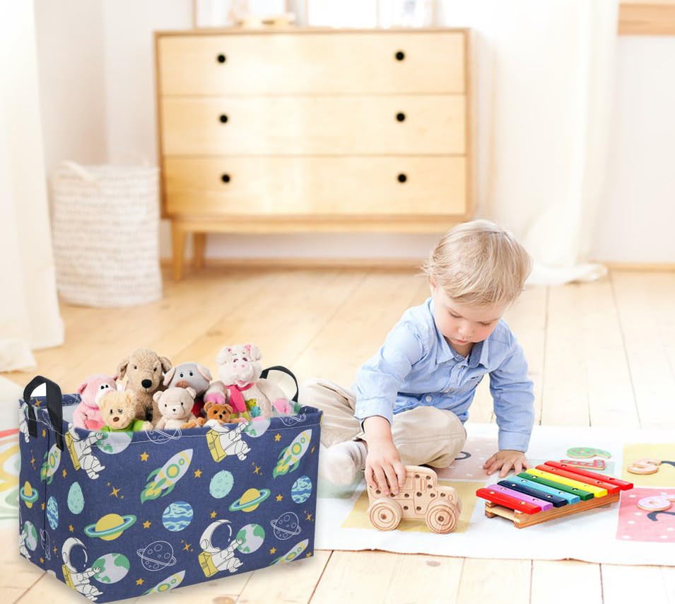 Sanjiaofeng Rectangular Kids Basket Space Storage Bins,Boys Basket Organizer.Waterproof PE Coating Storage with Handles.Clothers,Toys,Books,Kid's Gifts Storage. (Astronaut) … - color: Astronaut