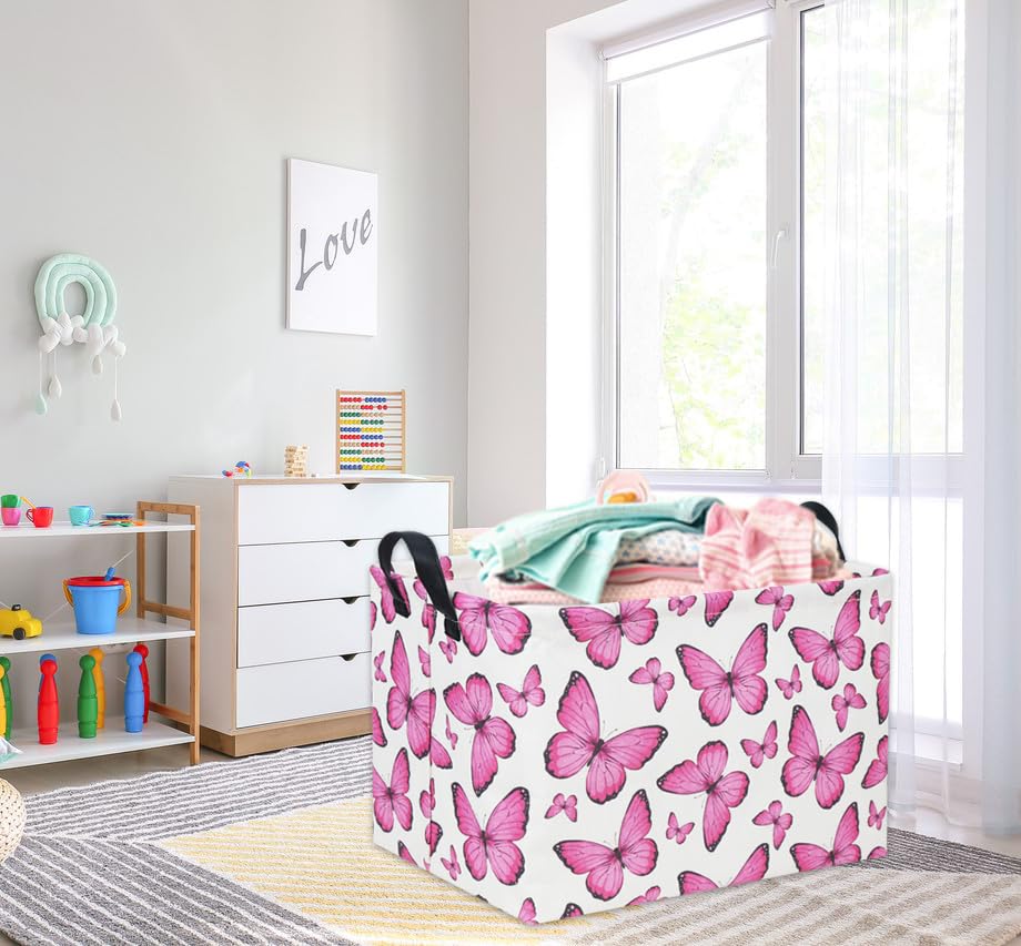 HIYAGON Rectangular Butterfly Pink Kids Storage Basket - Baby Girl Basket Toy Storage Bin Organizer Box Rainbow Room Decor - color: Butterfly