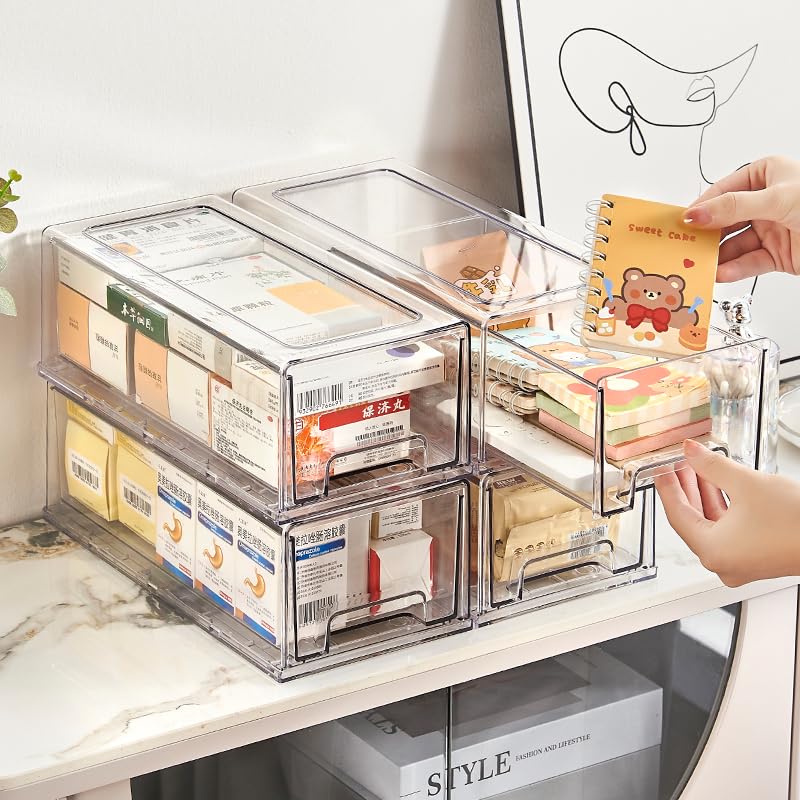 clear Drawer-Type Plastic Storage Box Bins Organizer，Family First Aid Kits Medicine cabinet Box Organizer,Closet ，Shelf，Ointments, Adhesive Bandages，Cosmetics,Office Items (clear, 2M) - size: 2M