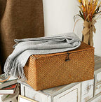 DOKOT Rectangular Handwoven Seagrass Storage Basket with Lid for Shelves and Home Organizer Bin, (M (12"x7"x6"H), Natural) - size: M (12"x7"x6"H)