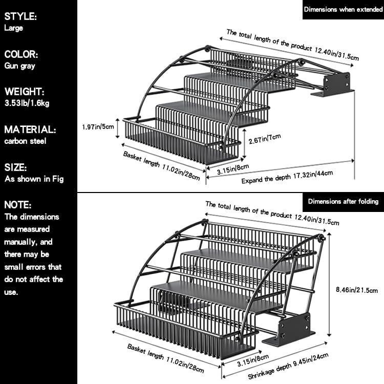3-Tier Pull Down Spice Rack Organizer for Inside Cabinet Pantry Expandable Display Riser Shelf Kitchen Seasoning Shelf (31.5cm/12.4in) - size: 31.5 cm/12.4 in/Gun