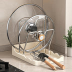 Kitchen Pot Lid Storage Rack - Double Lid Holder Cooking, Multifunctional Pot Lid & Cutting Board Holder, PP+Rust-Resistantcarbon Steel, Space-Saving ,For Cutting Boards, Spoons, Chopsticks (white)
