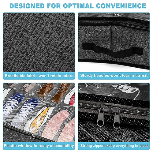 Under Bed Shoe Storage Organizer for Closet, 32 Pairs Sturdy Underbed Shoe Storage Boxes Bins Container Foldable Shoes Storage with Reinforced Handles & Clear Window for College Dorms Grey, Set of 2 - color: Basalt Grey