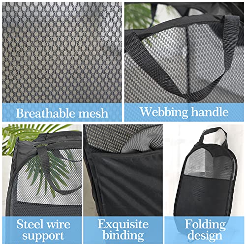 AQQA 2 Pcs Mesh Popup Laundry Hamper (Black/White),Mesh bags for washing laundry,Foldable Pop-up Mesh Hamper Dirty Clothes Basket for Kids Room, College Dorm or Travel - color: Black White, size: 24x14