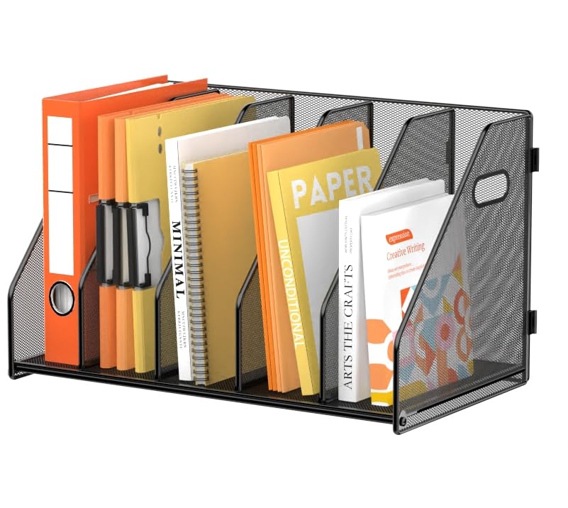 SUPEASY Binder Organizer, Magazine File Holder with 5 Vertical Compartments Rack, Metal Desk File Organizer & Binder Holders, Magazine Organizers for Office Desktop, Home, School, Classroom (Black) - color: Black, size: 5Rack