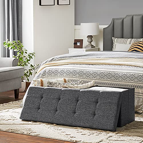 SONGMICS MAZIE Collection - 43 Inches Storage Ottoman, Foldable Storage Bench with Flipping Lid, 660 lb Load Capacity, for Entryway, Living Room, Bedroom, Dark Gray ULSF76GYZ - color: Dark Gray, size: 15"D x 43"W x 15"H