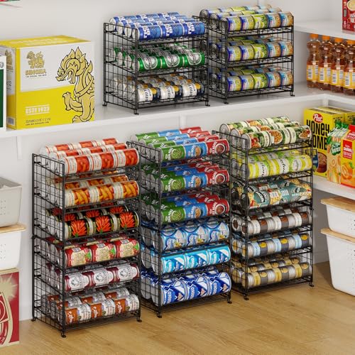 JKsmart 3-Tier Stackable Can Organizer, Storage Can Rack for Kitchen Pantry Cabinet, Holds Up to 72 Cans, Multifunctional Can Dispenser for Snacks Soda - color: Black-2 pack, size: 3 Tier