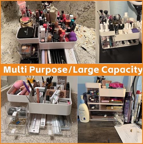White Makeup Organizer With Drawers,Large Skincare Organizers for Countertop,Desk,Dresser,Plastic Bathroom Counter Organizer for Brush,Palettes,Perfume,Beauty Products Organization,Skin Care Storage - color: White, size: Large-3 Drawers