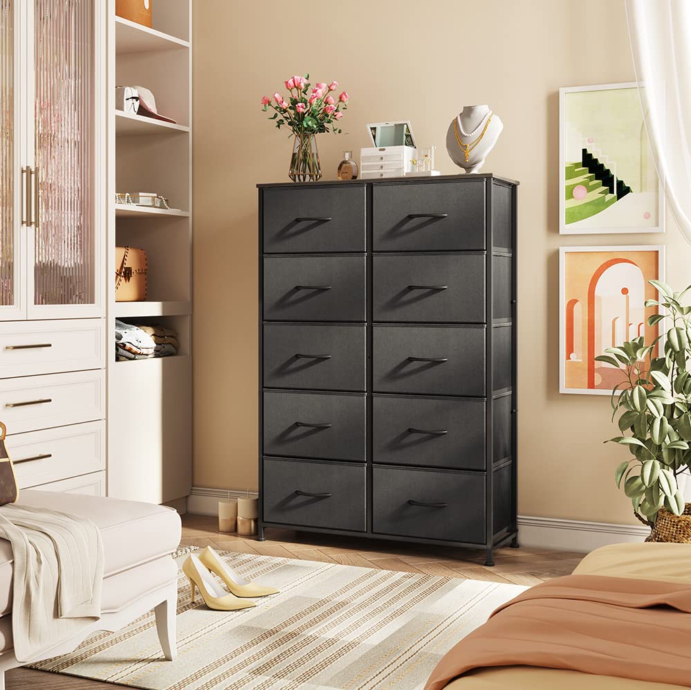 WLIVE Tall Dressers for Bedroom with 10 Drawers, Chest of Drawers, Dresser for Closet, Living Room, Hallway, Entryway, Black - color: Charcoal Black