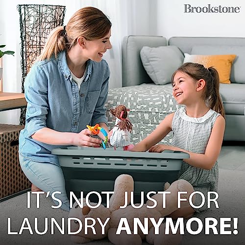 BROOKSTONE 11 GALLON XL 24" Collapsible Laundry Basket & Clothes Hamper, Comfort Non-Slip Handles, Modern Laundry Hamper with Space Saving Design, Portable Pop-Up Hamper, BPA FREE, Grey, 1 Pack - color: Dark Grey, size: XL