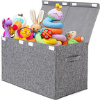 popoly Large Toy Box Storage with Lid, Collapsible Sturdy Toy Chest Storage Bin Box with Rivets Handles for Kids, Boys, Girls, Nursery, Playroom, Living Room, Bedroom, 25"x 13" x 16" (Linen Gray) - color: Large Grey