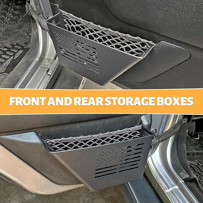 MAIKER 4PCS Metal Front Rear Door Storage Box Compatible with 2007-2018 Jeep Wrangler JK 4 Door, Replaces OEM Door Nets, Expands Interior Storage Space - size: JK/JKU Front ＆ Rear