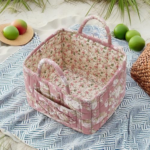 Fabric Baskets for Storage - Quilted Boho Floral Basket with Handles, Foldable Organizer for Home, Office, Clothes, Blankets, Books or Toys - 12'' x 10'' x 10''(Multi) - color: Multi