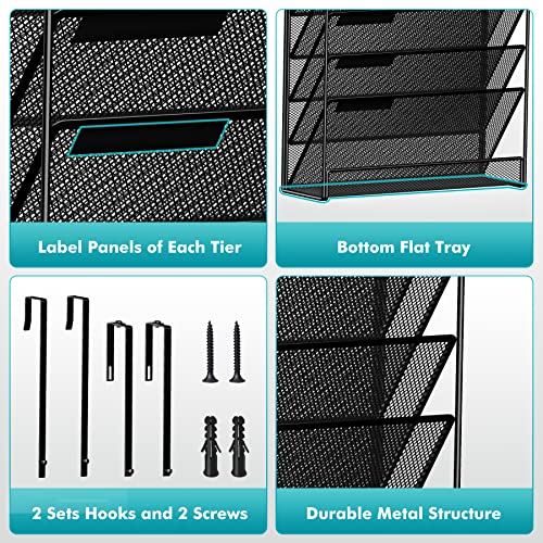 MINDEPOT 7-Tier Wall Hanging File Organizer Cubicle Hanging Organizer Mount File Holder, Mesh Magazine Document Mail Organizer Wall Organizer for Office School Home, Black - size: 7Tier