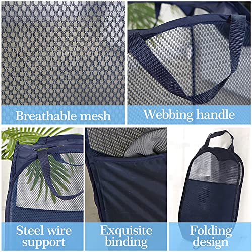 AQQA 9 Pcs Mesh Popup Laundry Hamper Set, Black/White/Blue, Durable Handles, Foldable, Sturdy Mesh Construction, Ideal for Kids, Teens, Adults, College Dorm, Camping, Hotel, Travel - color: Black/White/Blue, size: 24x14