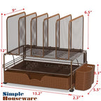 Simple Houseware Mesh Desk Organizer with Sliding Drawer, Double Tray and 5 Upright Sections, Copper - color: Copper