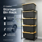 MonsterRAX 5-Tier Side-Load Heavy Duty Garage Slide Bin Storage Rack for 27-Gallon Totes. Industrial metal organization, 250lb capacity, NSF Certified. (Bins not included) (Black) (Black) - color: Black