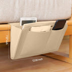 Bedside Storage Organizer with Pockets, Bedside Caddy, Table Cabinet Storage Organizer for TV Remote Control, Phones, Magazines, Tablets, Accessories, Living Room Office Chair Stowage Solution, Beige