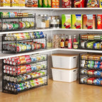 2-Tier Stackable Can Organizer for Pantry, Adjustable Extra-Long Can Rack for Pantry Shelf Organizer and Storage, Sturdy Standing Can Holder for Canned Soup Food Goods Storage up to 64 Cans, Black - style: Old Version