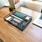 Metal Mesh Desk Drawer Organizer Tray, 6-Compartment Office Drawer Organizer for Pens Supplies, 12.6"x8.27"x1.57" Black - color: 1pc packed black