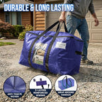 TAILI 12 Pack Dark Blue Extra Large Moving Bags, Heavy Duty Totes with Visible Window, Wrap Around Handles, Great for Space-Saving - color: Dark Blue, size: 12 Large