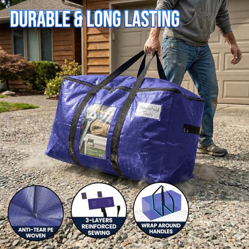 TAILI 12 Pack Dark Blue Extra Large Moving Bags, Heavy Duty Totes with Visible Window, Wrap Around Handles, Great for Space-Saving - color: Dark Blue, size: 12 Large