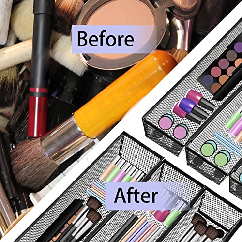 2PCS Drawer Organizer for Kitchen,Utensil Mesh Drawer Organizer with Interlocking Arm for Cosmetic,Flatware,Pen (12 * 3 * 2 Inches,Black) - color: Black(2PCS), size: 12*3*2 Inches