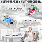 TabCouchCaddy - Couch Cup Holder Tray Pillow - Bed, Couch Caddy, Sofa, RV & Car - Holds Drinks, Snacks, Remotes, Phones, Kindle, Tablet | Bed Cup Holder (Grey) - color: Grey