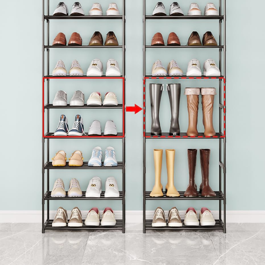 Metal Shoe Rack,Upgrade 5-Tier Stackable Shoe Stand,Narrow Shoe Storage Shelf for Shoes,Boots Entryway and Closet Hallway (with Handle, Black) - color: Black, size: 5-Tier (with handle)