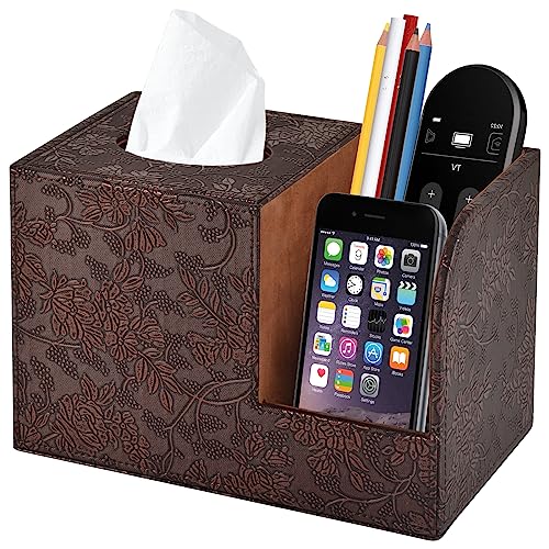 PU Leather Tissue Box Cover Square Tissue Holder Tissues Box Organizer with 2 Compartment,Remote Control Holder,Multifunctional Decorative Tissue Box Covers Cube,Home Office Desktop Storage Box,Retro - color: Retro