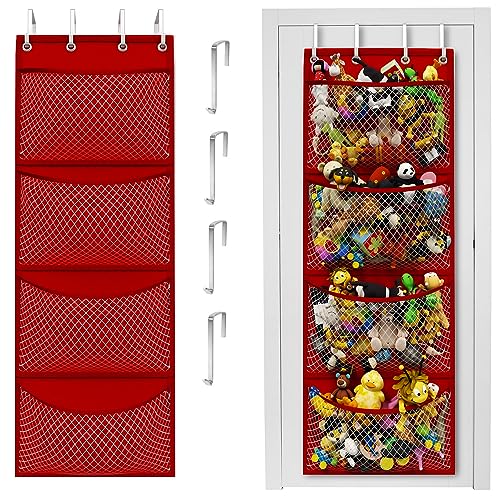Honeyera Storage for Stuffed Animal - Over Door Organizer for Stuffies, Baby Accessories, and Toy Plush organizer/Easy Installation with Breathable Hanging Storage Pockets (SuperHero Red) - color: SuperHero Red