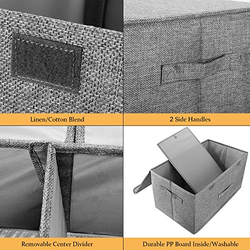 2 Pack Large Storage Boxes with Lids and Handles, Collapsible Linen Storage Bins Organizer Containers Baskets Cube with Removable Divider for Home Bedroom Closet Office (Pink, Small) - color: Pink, size: Small