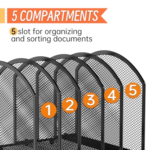 MINDEPOT 5-Section Desk File Organizer, Vertical Desktop File Holder Mail Sorter File Folder Holder Organization for Office School & Classroom (Black - 1Pack) - color: Black, size: 5 Section - 1Pack
