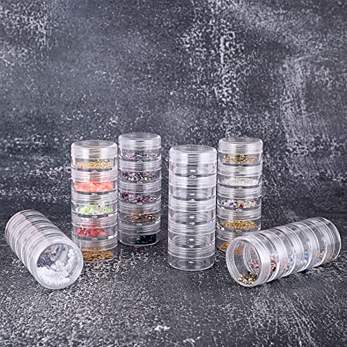 Hipiwe 6 Sets 5 Layers Plastic Round Storage Containers Small Art Craft Accessory Organizer Box 10ML Containers Jars for Jewelry Small bead Nail Designs Storage - size: 6Packs 1.5"D x3.9"H