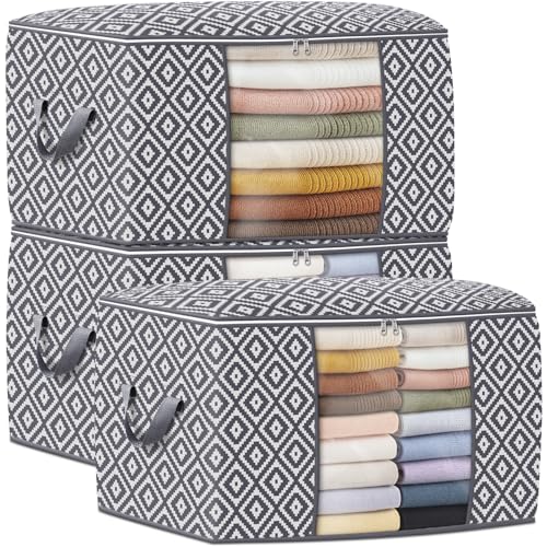 StorageTastic Direct 100L, 3 Pack, Storage Containers, Large Clothes Storage Bins Foldable Organization and Storage Bags with Reinforced Handle, Clear Window for Bedding, Blankets, Clothing, Grey - color: Grey, size: 3 x 100L