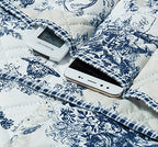 Brilliant Sunshine Blue Toile Couch Sofa Armrest 5 Pockets Organizer, Slip Resistant Recliner Armchair Caddy, Washable Remote Controls Holder, Storage for Magazine, Tablet, Phone, iPad, 35×13", Blue - color: Blue Beige