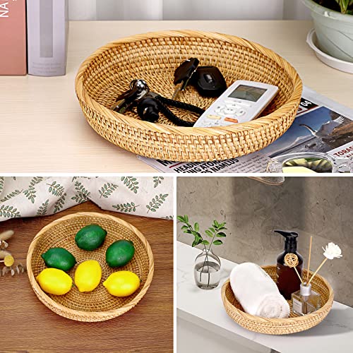 Hipiwe 9.9" Round Key Basket Bowl for Entryway Table Wicker Storage Basket Woven Keys Bowl Holder Crackers Fruit Candy Serving Tray Rattan Organizer Basket for Remote Control Wallet Cell Phone - color: Natural Color, size: Medium, 9.9"