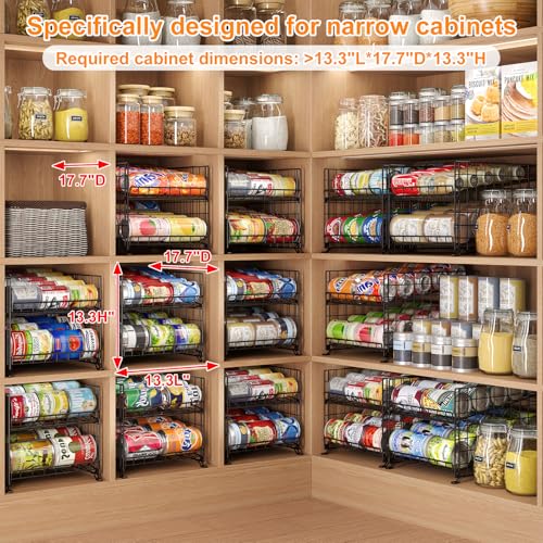 JKsmart 2 Pack 2 Tier Stackable Can Organizer for Pantry, Can Rack Holder for Kitchen Pantry Cabinet, 16inch Depth Can Dispenser for Various Ounces of Canned Food Soda Drinks, Black - color: Black-2 pack, size: 2 Tier（16.3"D for Depth cabinet）