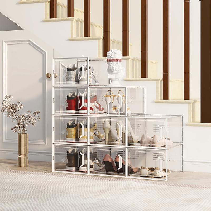 SEE SPRING XX-Large Shoe Storage Box Fit Size 14, Clear Plastic Stackable Shoe Organizer for Closet, Space Saving Sneaker Shoe Rack Containers Bins Holders for Entryway, 12 Pack Clear - color: Clear, size: XX-Large Fit Size 14