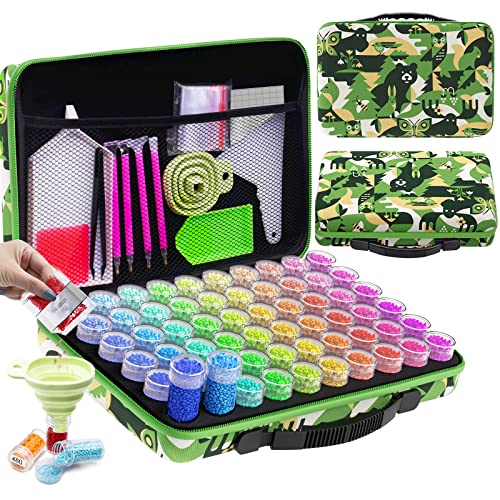 ARTDOT 60 Slots Storage Container for Diamond Art Kits for Adults,Portable Diamond Painting Storage Box with Accessories and Tools - color: Green, size: Medium