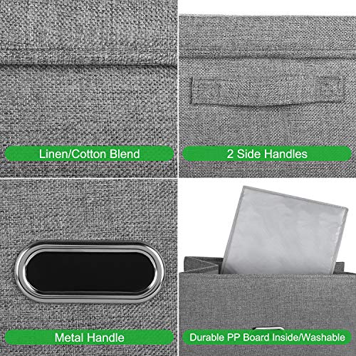 Large Linen Collapsible Storage Bins with Removable Lids and Handles, Washable Storage Box Containers Baskets Cube with Cover for Bedroom,Closet,Office,Living Room,Nursery (Grey, Large) - color: Grey, size: Large