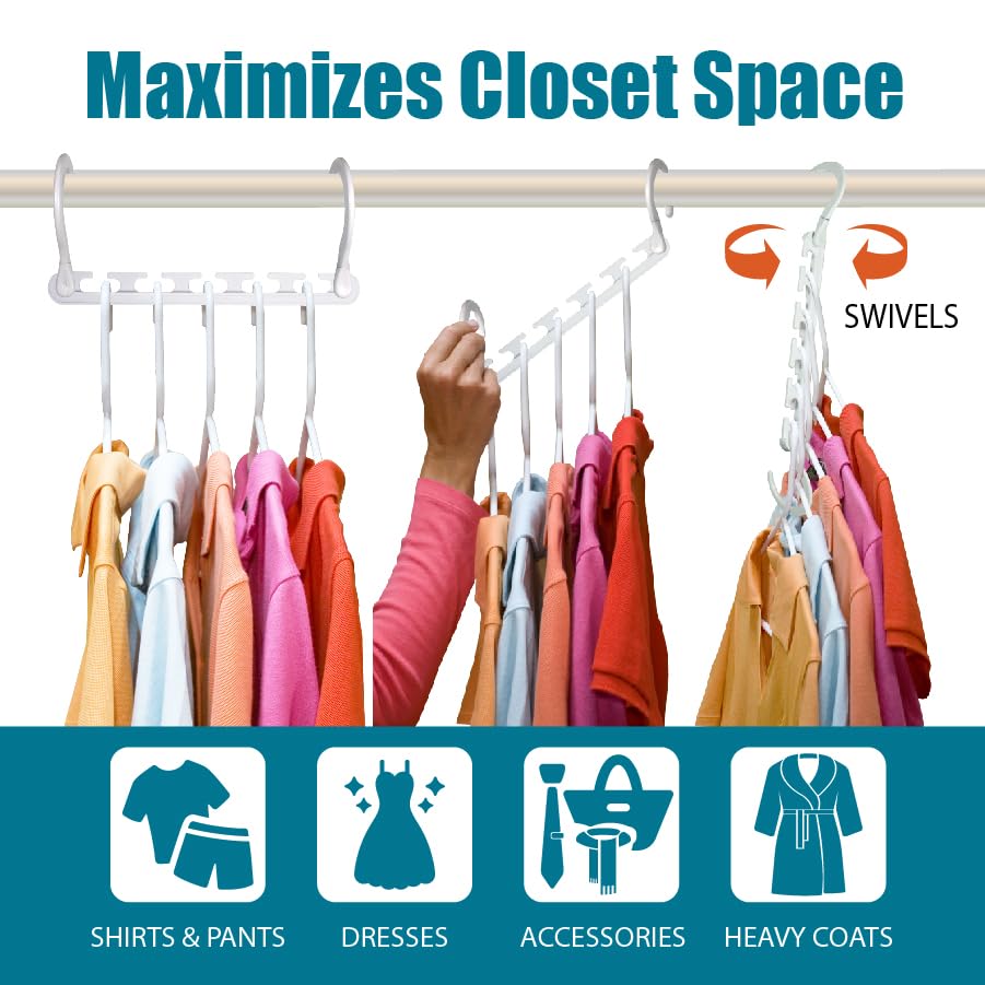 Wonder Hanger Max 20-Pack Space Saving Hangers, Reinforced Hooks Swivels 360°, Cascading Hanger, College Dorms & Storage Closet Organizer, Fully Assembled – White - color: White, size: PACK OF 20