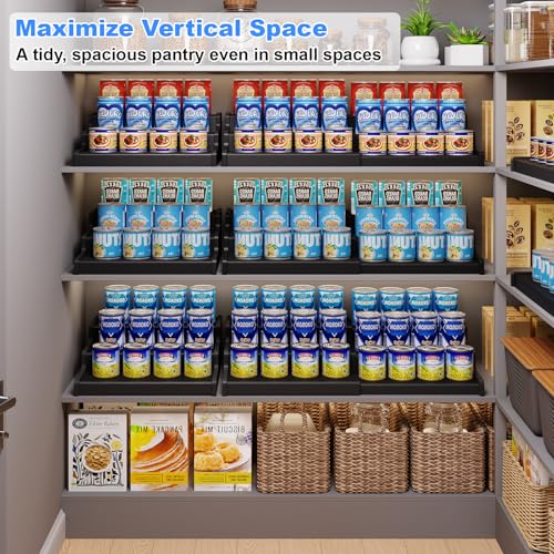 Expandable Bamboo Can Rack Organizer, 3-Tier Adjustable Pantry Storage, Can Holder for Kitchen & Pantry, Canned Food Soda Organizer, Holds Up to 24 Cans, Black (Patent Pending) - color: Black