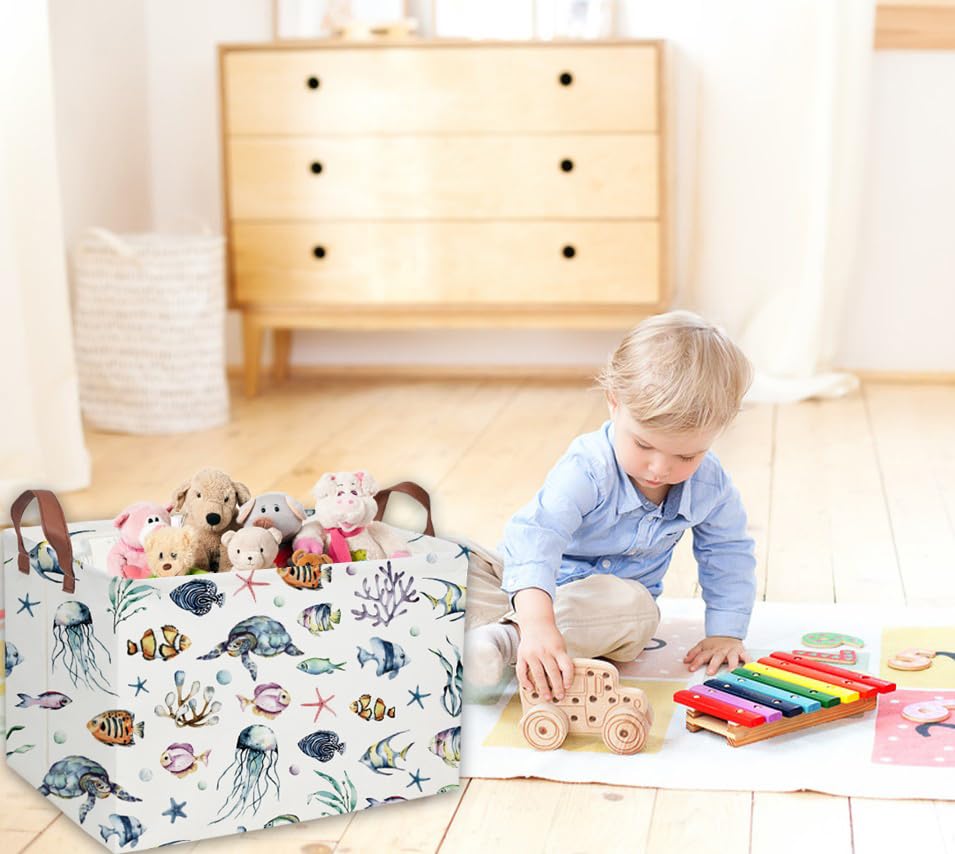 Sanjiaofeng Rectangular Kids Basket Ocean Storage Bins,Boys and Girls Storage Basket with Handles.Clothers,Toys,Books,Kid's Gifts Bins. (Ocean) - color: Ocean