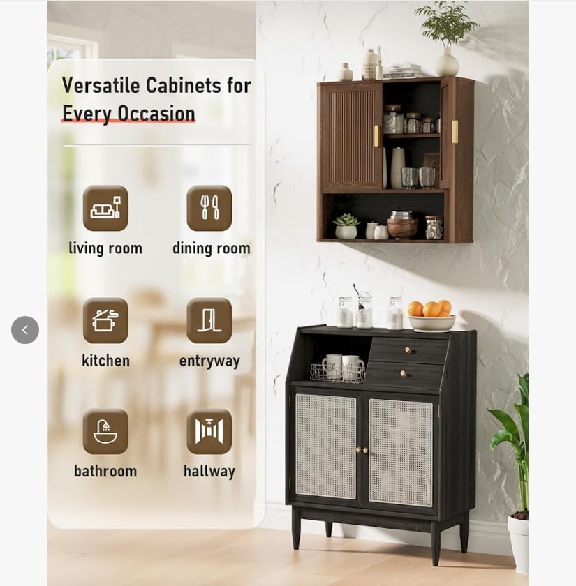 INNOD Bathroom Storage Cabinet, Medicine Cabinet with Adjustable Wood Shelf & Doors, Over The Toilet Storage Cabinet for Laundry Room & Kitchen & Living Room (Walnut) - color: Walnut